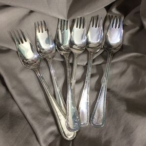 Set of 6 Godinger Silver Plated Beaded Edge Salad Forks Japan Vintage 80s/90s